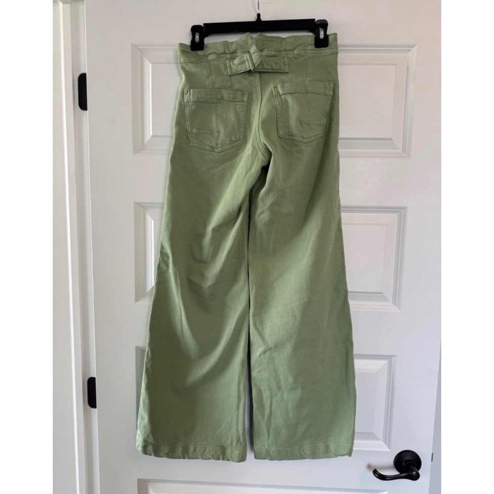 E4 Anthropologie Pilcro Sage Green Wide Leg Button Front Cinch Back Pants Sz 28 - Picture 4 of 6